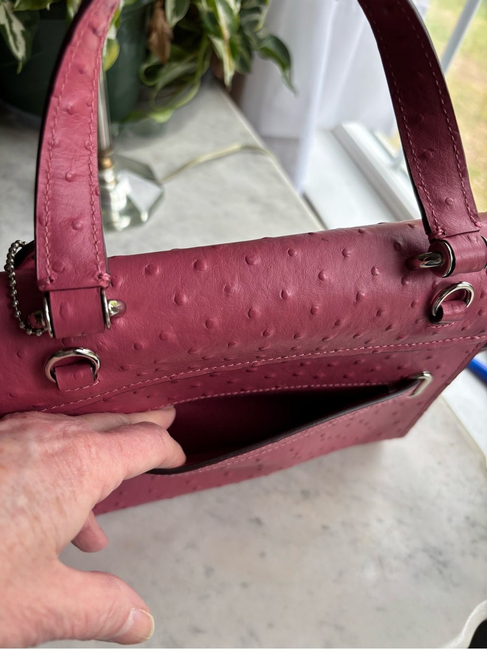 Coach Pink Ostrich-Embossed Leather Satchel with Silver Hardware - Picture 9 of 12